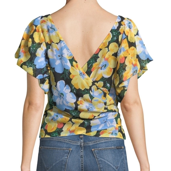 NWT Club Monaco Gussie Yellow Floral Wrap Top - Picture 4 of 10